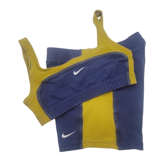 Nike Pants - Nike Sports Bra and Shorts,  Chartreuse/Mustard Yellow and Denim Blue, Small